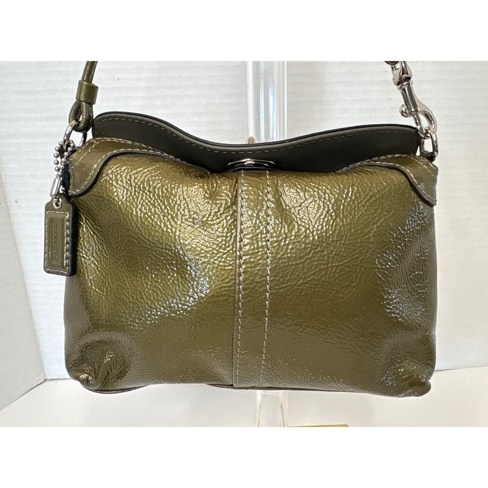 Coach Olive Green Patent Crinkle Leather Turnlock Wristlet/Shoulder Bag